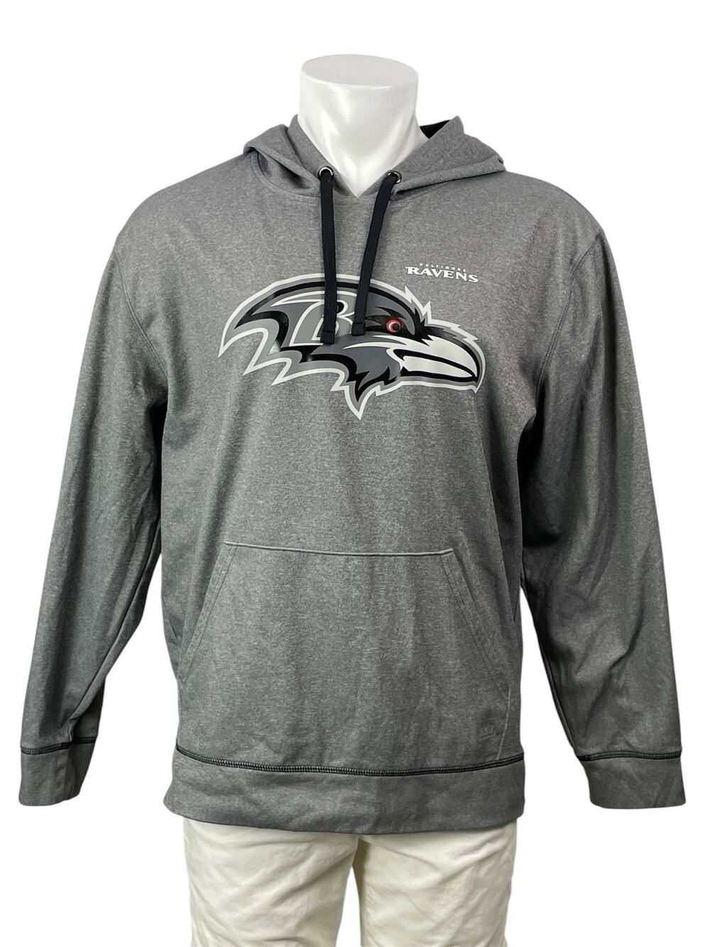 NFL Team Apparel Baltimore Ravens Heather Gray Fleece Hoodie Hooded Sweatshirt L